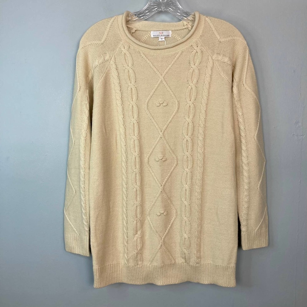 BAILEY'S Blossoms Cream Light Tan Lightweight Cable Knit Sweater Women's Size XS - Picture 8 of 12